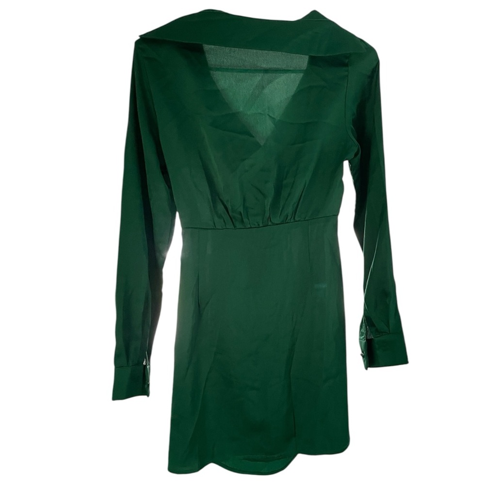 Emerald Green Wrap Satin Dress - Picture 3 of 3